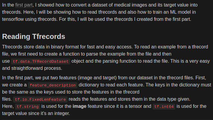 TFRecords (Part 2): Reading and training models with Tfrecords.